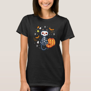 Camiseta Esqueleto de gato de calabaza de murciélago vampir