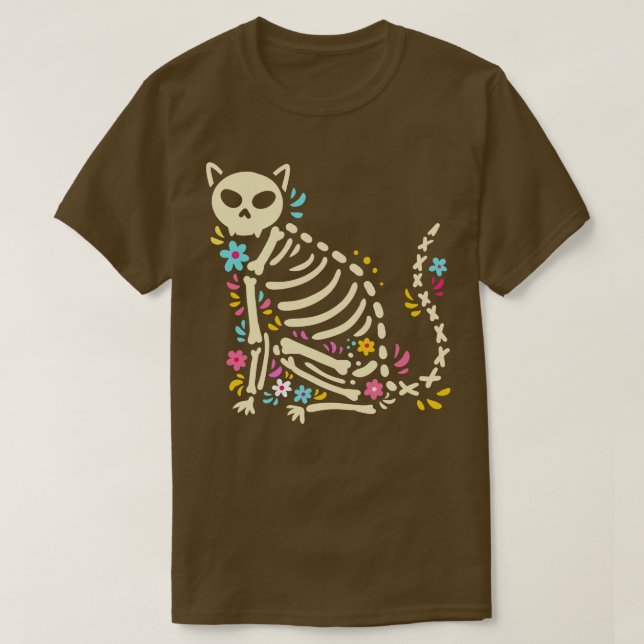 Camiseta Esqueleto de gato de Halloween 1 (Diseño del anverso)