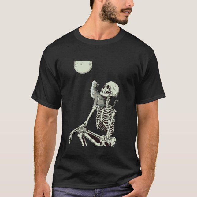 Camiseta Esqueleto de Gato Halloween (Anverso)