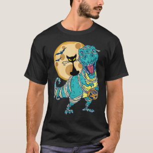 Camiseta esqueleto de gato montando dinosaurio rex momia ha