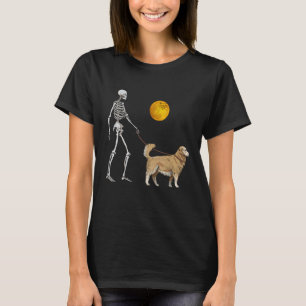 Camiseta Esqueleto de Golden Retriever Paseando Perro Hallo