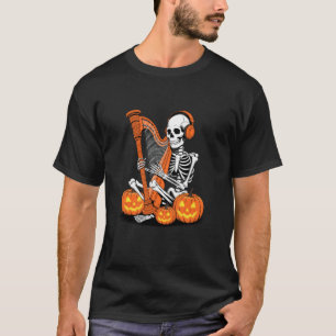 Camiseta Esqueleto de Halloween Arpa Arpaista Músico