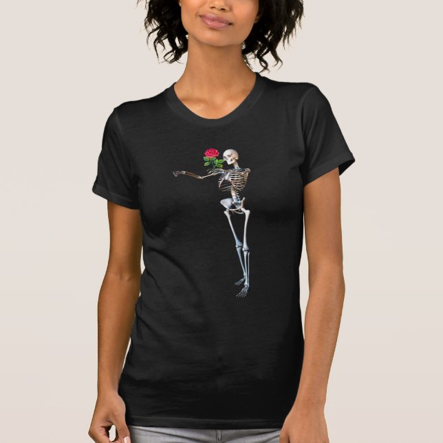 Camiseta Esqueleto de Halloween con el rosa (Anverso)