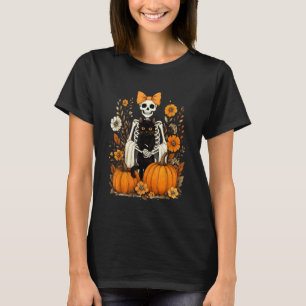 Camiseta Esqueleto de Halloween con lazo de gato negro Cala