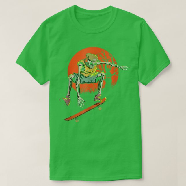 Camiseta Esqueleto De Halloween Con Skateboard (Diseño del anverso)