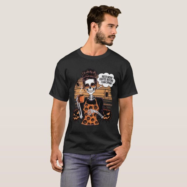 Camiseta Esqueleto de Halloween desordenado café con café d (Anverso completo)