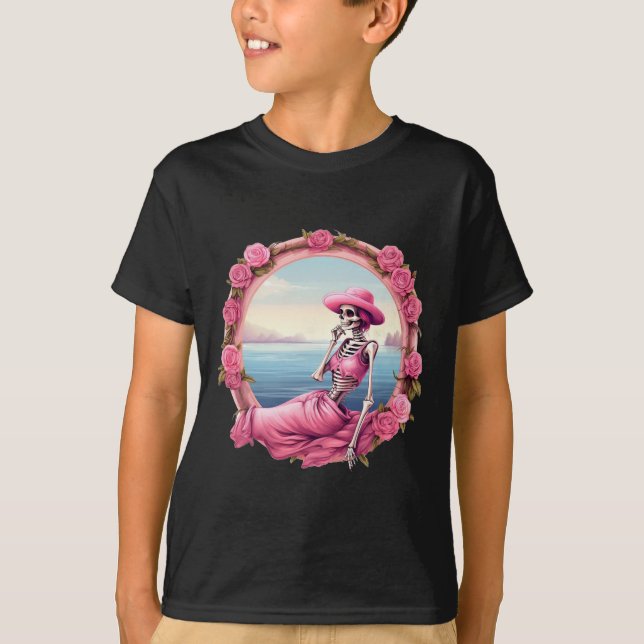 Camiseta Esqueleto De Halloween En Octubre Usamos Rosa Con (Anverso)