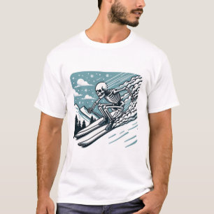 Camiseta Esqueleto de Halloween esquiando 