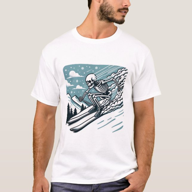 Camiseta Esqueleto de Halloween esquiando  (Anverso)