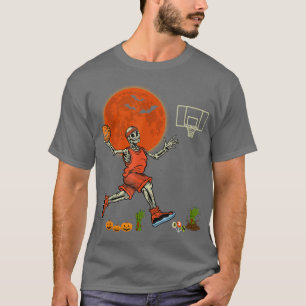 Camiseta Esqueleto de Halloween Jugando Básquetbol Scary Pu