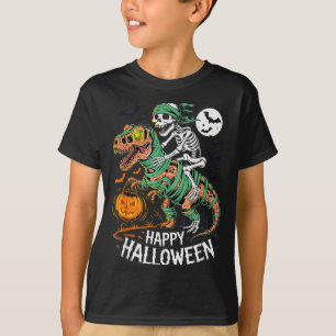 Camiseta Esqueleto de Halloween montando Mummy T Rex Dinosa