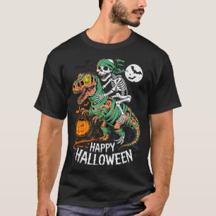 Camiseta Esqueleto de Halloween montando T Rex Dinosaurio M