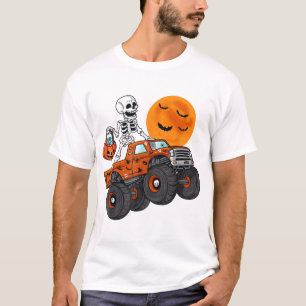 Camiseta Esqueleto de Halloween montando un camión monstruo