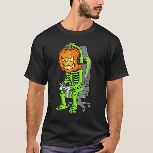 Camiseta Esqueleto de Halloween para juegos Jack O Lantern  (Anverso)