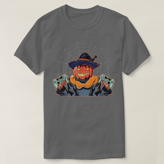 Camiseta Esqueleto de Halloween para juegos Jack O Lantern  (Diseño del anverso)