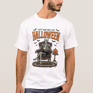 Camiseta Esqueleto de Halloween solo esperando divertido vi