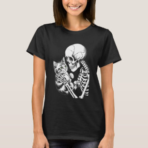 Camiseta Esqueleto de Halloween sosteniendo gato temporada