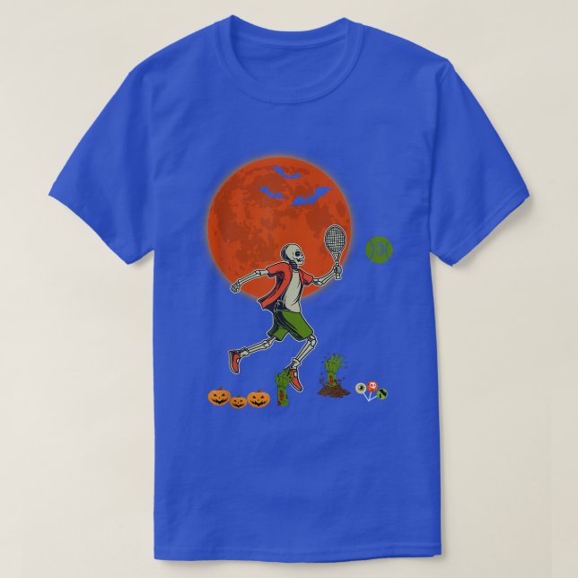 Camiseta Esqueleto de Halloween Tocando Tenis Scary Pumpkin (Diseño del anverso)