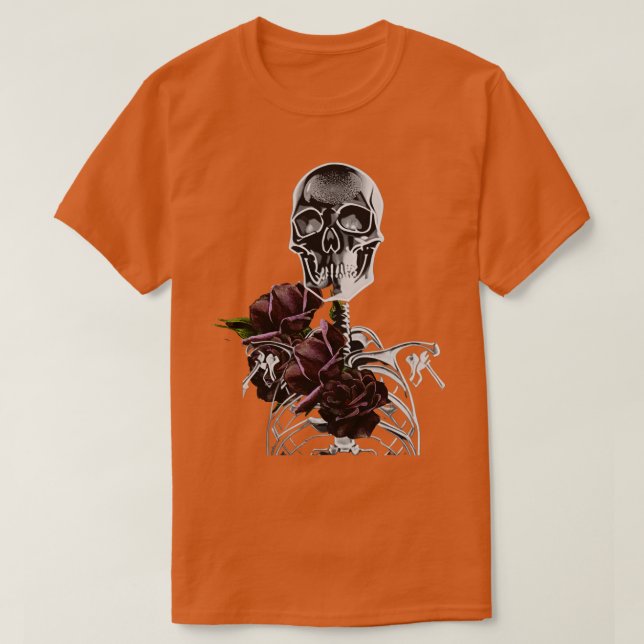 Camiseta esqueleto de halloween y rosa (Diseño del anverso)