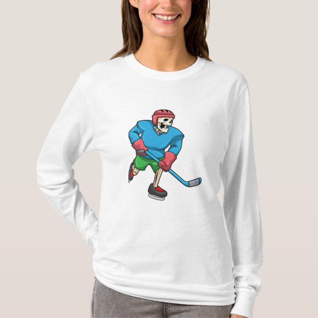 Camiseta Esqueleto de hockey sobre hielo con bastón de hock (Anverso)