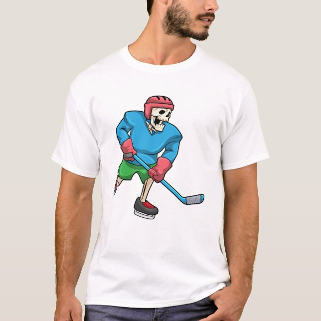 Camiseta Esqueleto de hockey sobre hielo con bastón de hock (Anverso)