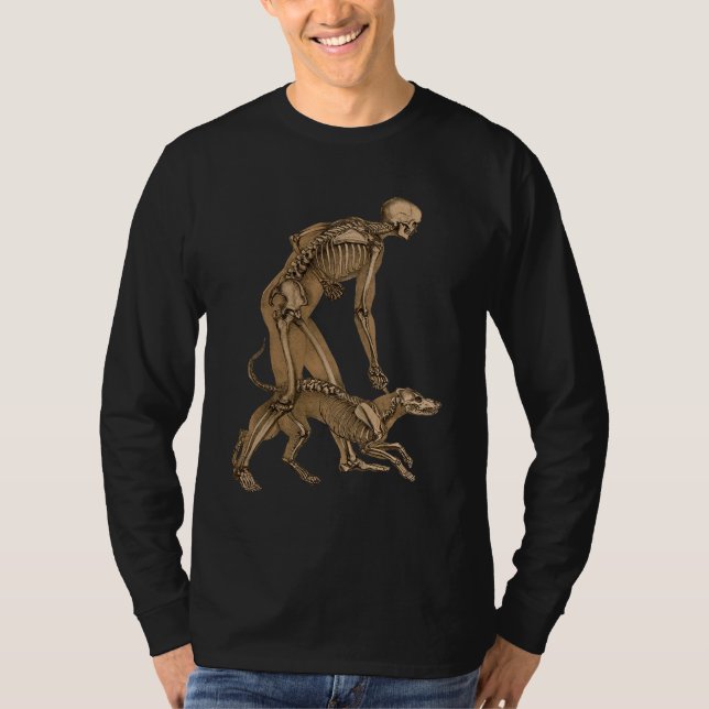 Camiseta esqueleto de hombre con arte de anatomía animal hu (Anverso)