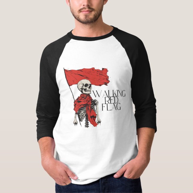 Camiseta Esqueleto de la Bandera Roja Caminando | Edgy Humo (Anverso)