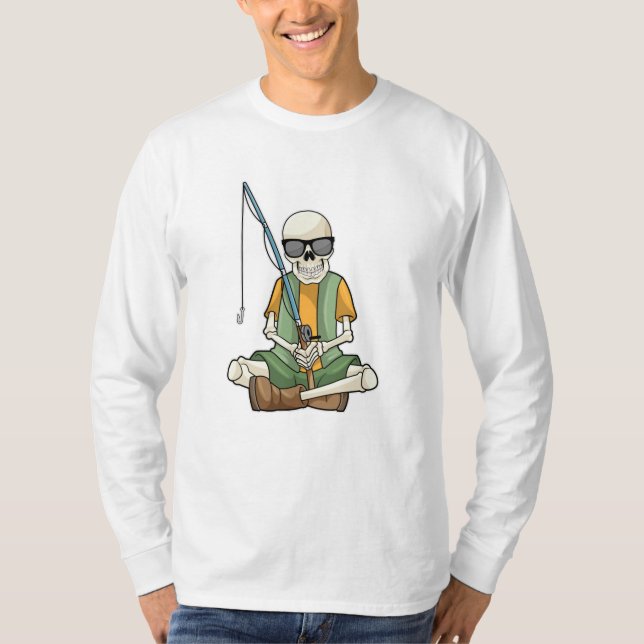 Camiseta Esqueleto de la pesca con barra de pesca (Anverso)