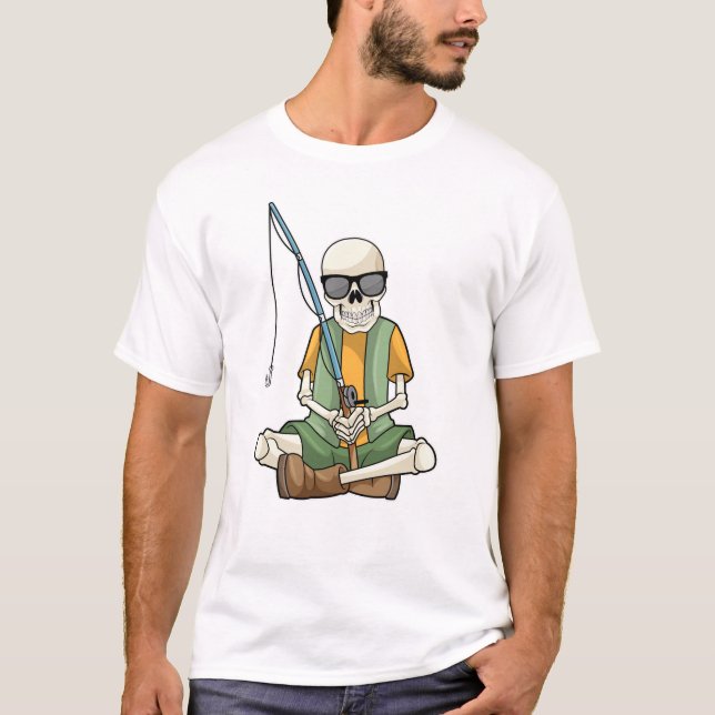 Camiseta Esqueleto de la pesca con barra de pesca (Anverso)