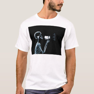 CAMISETA ESQUELETO DE LA RADIOGRAFÍA EN EL MEGÁFONO - AZUL