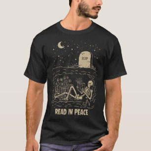 Camiseta Esqueleto de Leer en Paz Libros Divertidos Hallowe