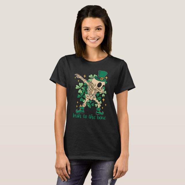 Camiseta esqueleto de leprechaun gorra dabbing irlandés al  (Anverso completo)