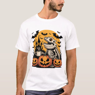 Camiseta Esqueleto de los dinosaurios de Halloween con café