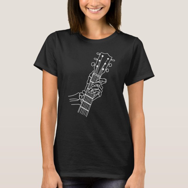 Camiseta Esqueleto De Mano Tocando Rock Acústico En Su Guit (Anverso)