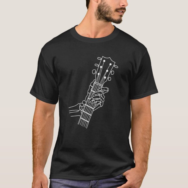 Camiseta Esqueleto De Mano Tocando Rock Acústico En Su Guit (Anverso)