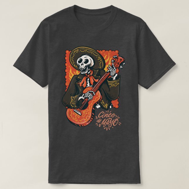 Camiseta Esqueleto de Mariachi Cinco de Mayo para taco l (Diseño del anverso)