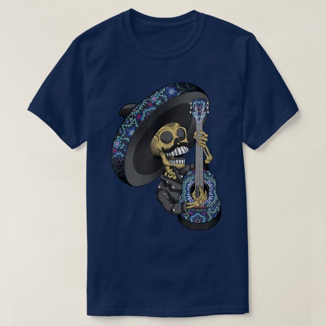 Camiseta Esqueleto de Mariachi tocando el día de la guitarr (Diseño del anverso)