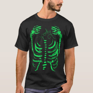 Camiseta Esqueleto de neón verde espeluznante dibujado a ma