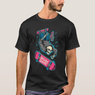 Camiseta Esqueleto de patinador al revés neon rosa punk