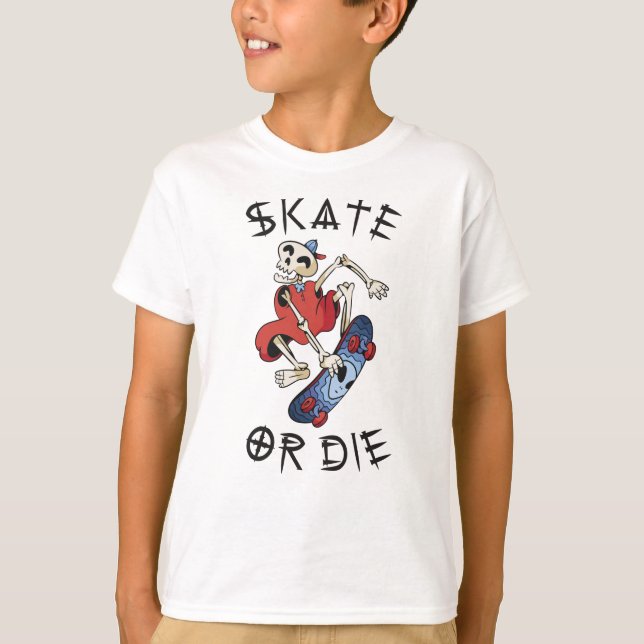 Camiseta Esqueleto de patineta divertido Patina o muere (Anverso)