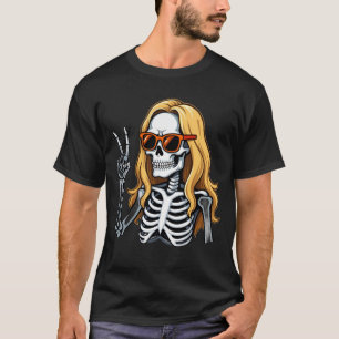 Camiseta Esqueleto de pelo rubio dando señal de paz 