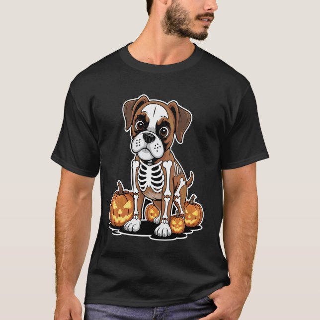 Camiseta Esqueleto de perro Boxer Halloween (Anverso)