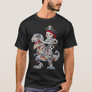 Camiseta Esqueleto de pirata montando momia zombie dinosaur
