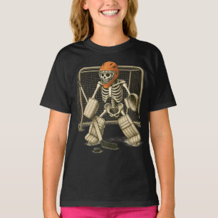 Camiseta Esqueleto de portero de hockey en la red de Hallow