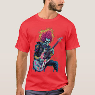Camiseta Esqueleto de Punk Rock tocando Guitarra Gráfica Ba