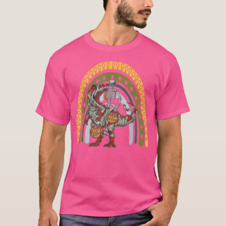 Camiseta Esqueleto de Rainbow Halloween montando momia dino