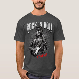 Camiseta Esqueleto de Rock and Roll para Siempre Tocando Gu