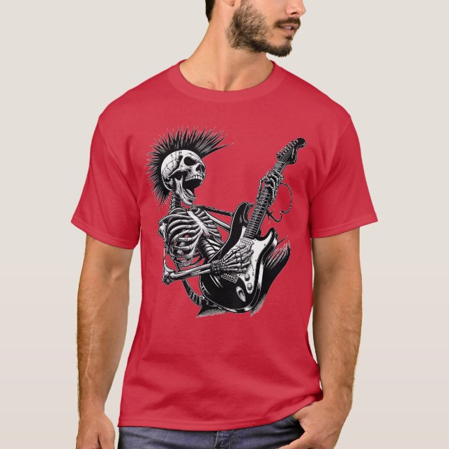 Camiseta Esqueleto de Rock and Roll tocando Guitarra (Anverso)