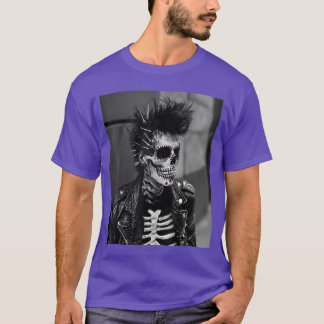 Camiseta Esqueleto de Rock Punk Tocando Guitarra Música Hal