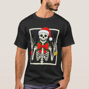 Camiseta Esqueleto de Rocker Genial Sombrero de Santa Navid